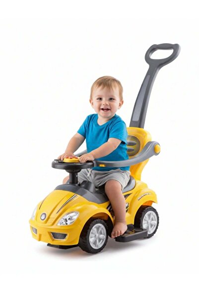 MAAS لعبة ركوب 3 في 1 مزودة بمقبض دفع وعجلة قيادة موسيقية