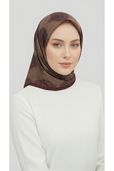 Karaca Yelpaze Patterned Rayon Scarf - Ecru / Burgundy
