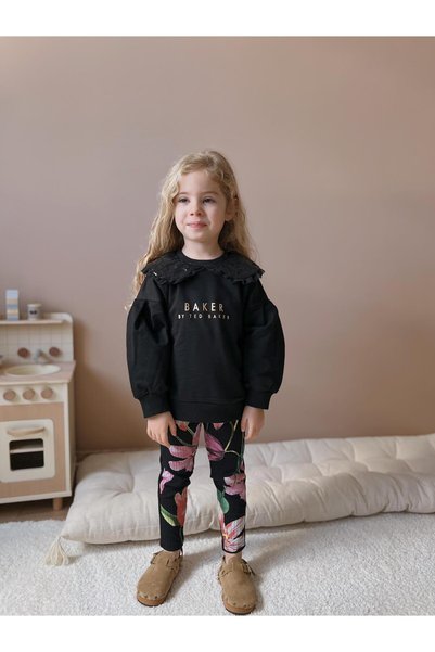 YİGİT BUTİK Girls' Sequin-Collared Long Sleeve Leggings Two-Piece Set