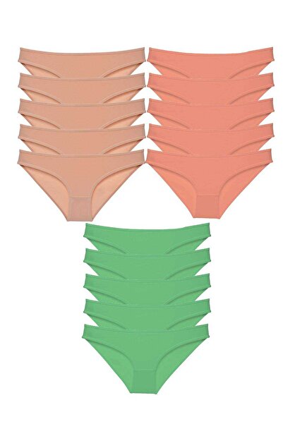 Mestore 15 Pieces Super Eco Set Lycra Women's Slip Panties Skin Powder Green