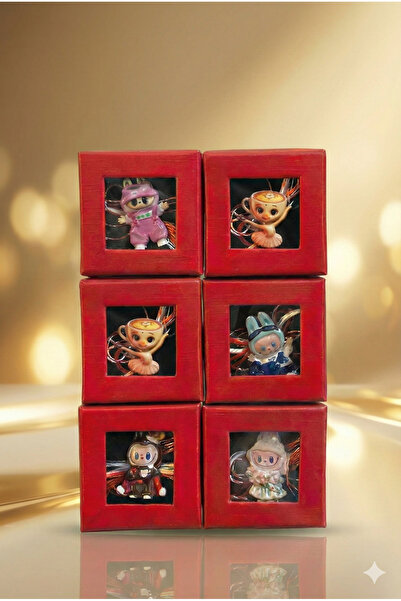 OEM Set 6 martisoare din Metal Tip Labubu – Figurine Cute in Cutii Rosii, Cad...