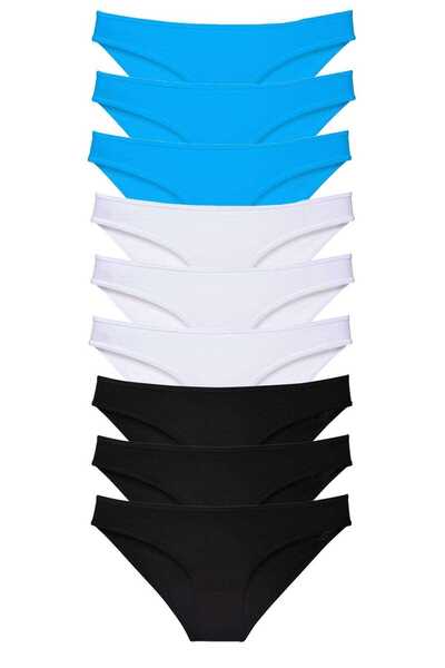 Mestore 9 Pieces Super Eco Set Lycra Women's Slip Panties Black White Blue