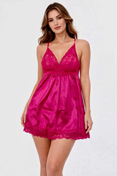 VIEN POLO DANTELLİ V YAKA İP ASKILI MİNİ GECELİK