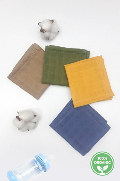 Bimotif 4-Pack Organic Muslin Solid Color Baby Drool Wipes, 25X25 cm Men