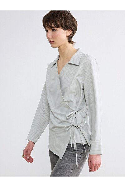 LC Waikiki Soulife Green Double-Breasted Women's Shirt with Tie Detail