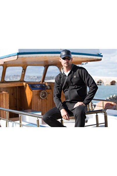 Masimar Hanorac negru pentru bărbați, cu glugă și fermoar complet, cardigan d...