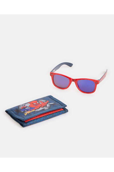 REDTAG طقم نظارات شمسية ومحفظة للأولاد باللونين الكحلي والأحمر بتصميم سبايدرم...