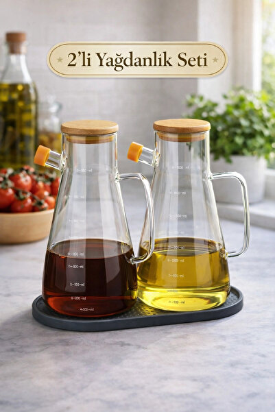 Berdina Home Bamboo Lid Vacuum Borosilicate Set of 3 Glass Oil Bottle with St...