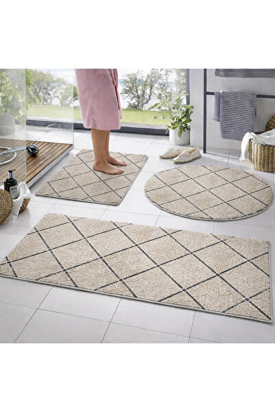 DECOMİR Makinada yıkanabilen Merinos kaymaz taban üçlü banyo takımı 50×50 (yu...