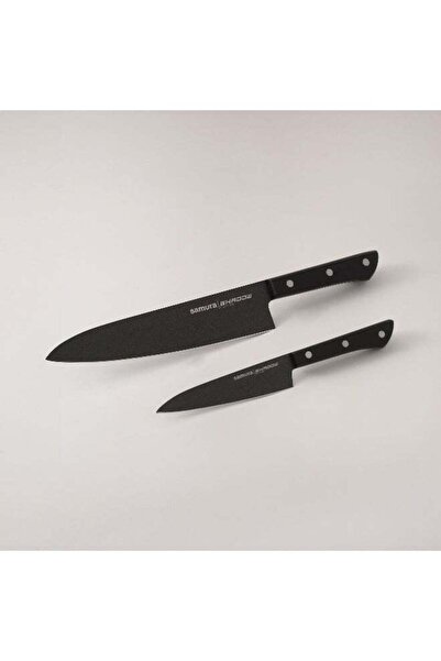 Samura Shadow 2Pcs Stainless Steel Kitchen Knives Set With Black Nonstick Coa...