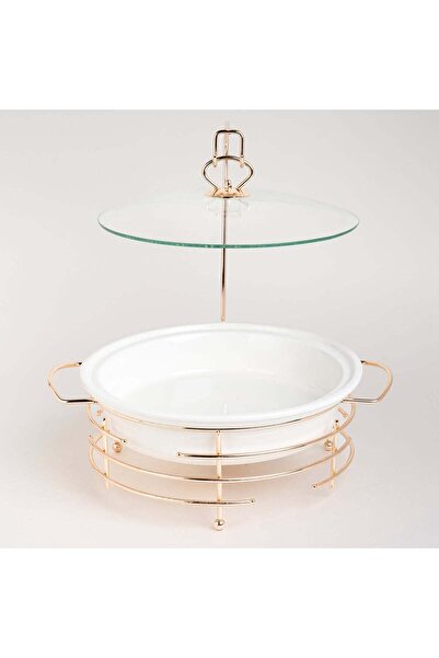 LA MESA Round Food Warmer With Candle Stand Silver 12"