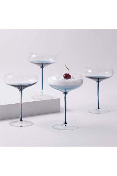 LA MESA 4Pcs Stem Tall Glass Tumbler Set, Blue 470Ml