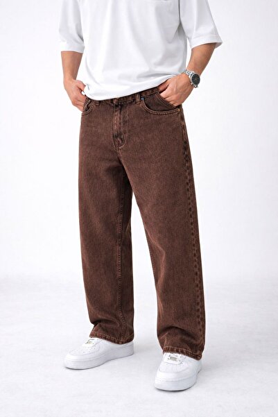 oraystore Men's Washable Brown Baggy Jean Trousers