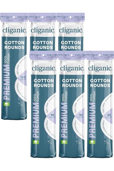 Cliganic Premium 100% Cotton Makeup Remover Pads, 540 Count (Pack of 6)