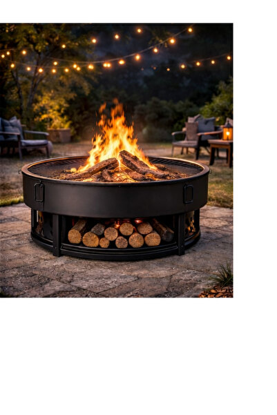 kraker 🔥 Yuvarlak Demir Ateş Çukuru – Odun Hazneli | Kamp Bahçe & Teras Şömi...