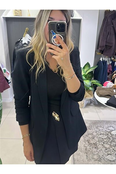 HandeButik Kadın Kolu Büzgülü Blazer Ceket