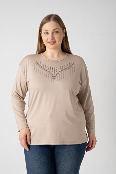 Orly More Μακρυμάνικη χτενισμένη βαμβακερή μπλούζα από ύφασμα βισκόζης με μίν...