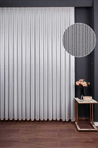 Vefa Home Tekstil Tül Perde Çelik Desen Etek Kurşunlu Pilesiz [1X1]
