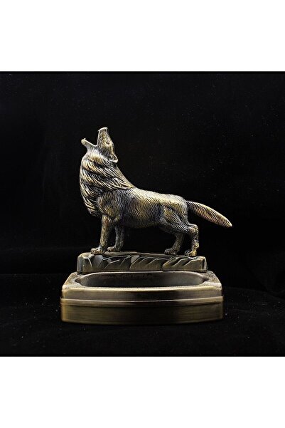 Saatistan Kurt figürlü gazlı çakmak ve küllük seti, şık ofis aksesuarı