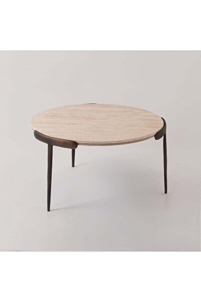 homez Travertine Marble Side Table, Brown