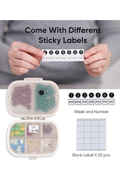 Generics منظم حبوب محمول من هولي للسفر، 8 أقسام، علبة حبوب يومية للفيتامينات،...