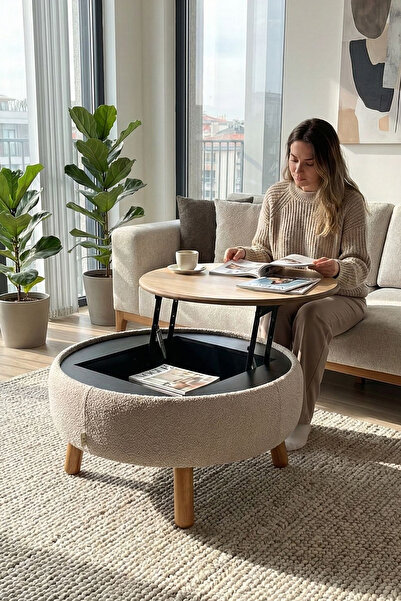 Zem İriva Sandıklı Mekanizmalı Orta Sehpa/Bench, Sütlü Kahve