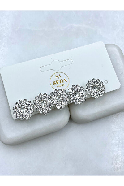 Seda Bijuteri حلق شعر على شكل زهرة مرصع بالكريستال باللون الفضي