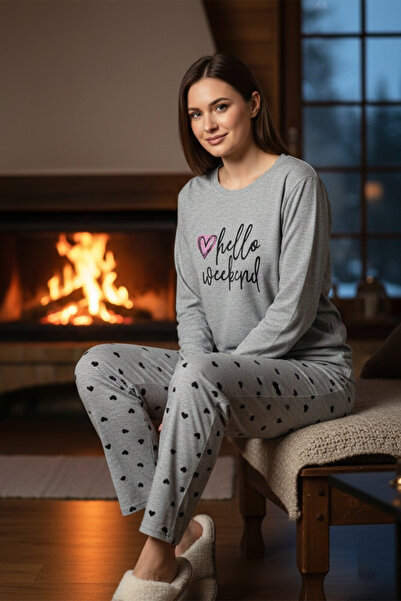 REMSA طقم بيجامة سوبريم بنمط قلب للنساء 0552 رمادي10