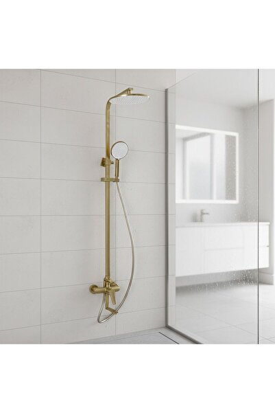 Milano لوحة دش مطري أنيقة، طقم أعمدة مربعة من الفولاذ المقاوم للصدأ/النحاس بث...