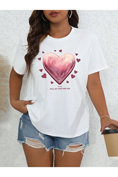 caer تي شيرت مطبوع عليه قلب