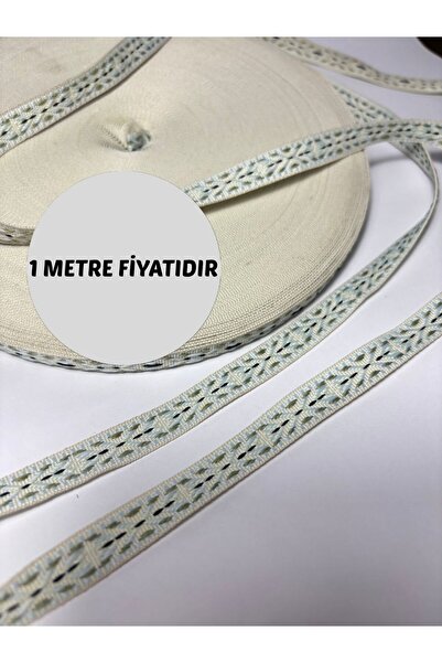 MİKSAJ KREM - MAVİ - YEŞİL DESENLİ ÖRME BİYE ŞERİT