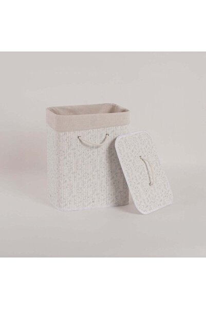 Cottage تصميم سلة غسيل من الخيزران وطبعة بيضاء