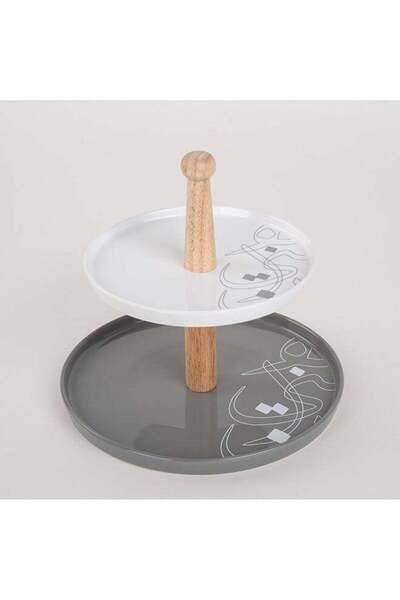 LA MESA 2 Tier Serving Stand Calligraphy Wb, Edge Plate 8"