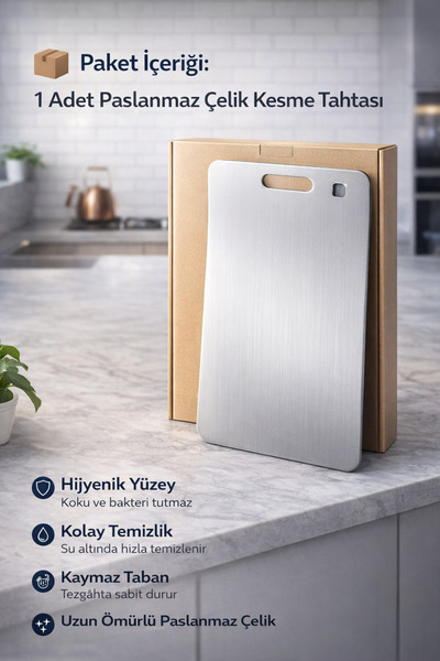 Single Paslanmaz Çelik Kesme Tahtası Üst Düzey 24×34 Cm