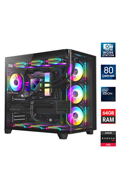 TURBOX Xeon E5-2698 v4 Çift Işlemcili 80 Çekirdek 64GB 1TB NVMe 4GB RX550 Wor...