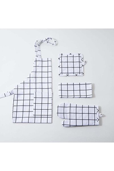 Alberto 100% Cotton Kitchen Set Of 4Pcs, Black Stripes