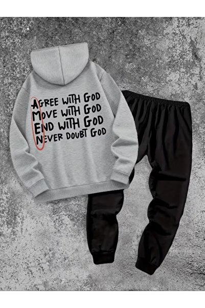 AEMİ Unisex God Printed Hooded Top and Bottom Set