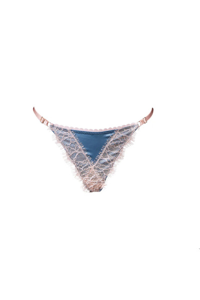 Noblesse Oblige Satin and Silk Blue Moon Thong Panties with String, S,