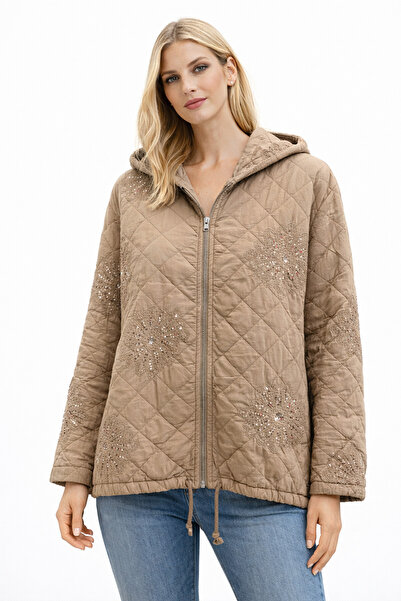 Butik Ayseba Kadın Pullu Payetli İşlemeli Fermuarlı Kapüşonlu İtalyan Kapiton...