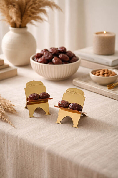 Anadolu Saray Gold Pleksi Rahle Hurmalık Sunumluk 2'li Set - Şık Ramazan ve B...