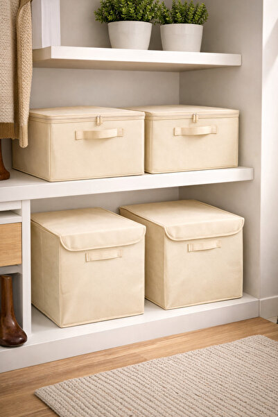 PH Prendi Home 4-Piece Luxury Set: 2 Covered Boxes and 2 Cream-Colored Storag...