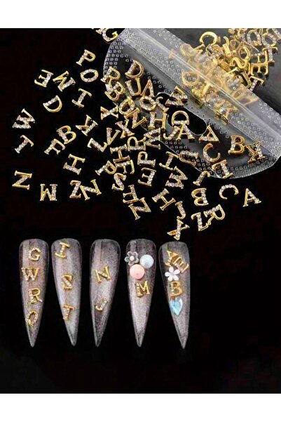 GÜLCAN GÜN AKSESUAR 3D GOLD TAŞLI HARFLER 26 ADET TIRNAK CHARM