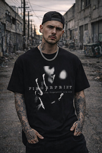 Gymmag Black Unisex "Fingerprint" Graphic Print T-Shirt - Urban Modern Street...