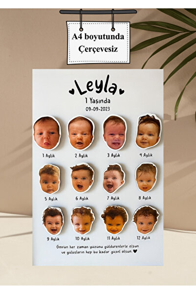 Dijital Nostal Kişiye Özel 1 Yaş Panosu İlk Yıl Anı Posteri 12 Aylık Bebek Ge...