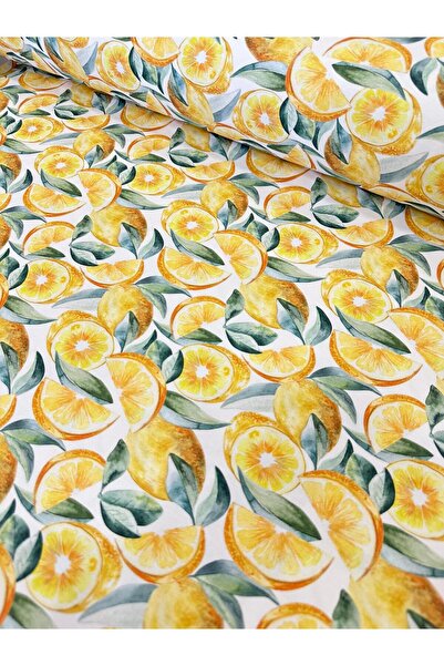 EDA HOME TEKSTİL Limon Desenli Duck Bezi Keten Kumaş 1 Metre (100x180cm)