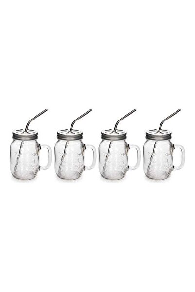 Generic 4-Piece Glass Mug Set With Metal Straw Clear/Silver