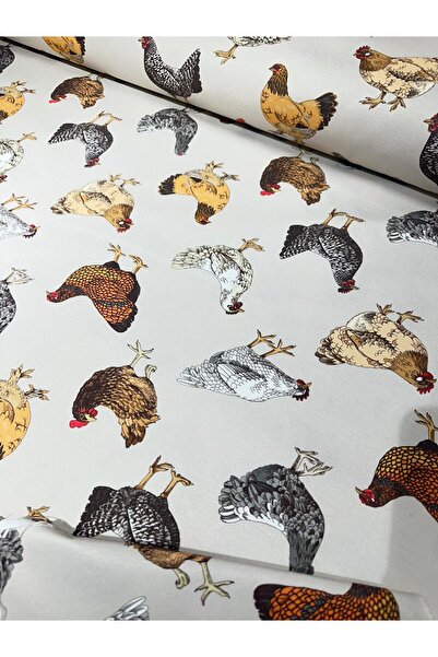 EDA HOME TEKSTİL Tavuk ve Horoz Desenli Duck Bezi Keten Kumaş 1 Metre (100x18...