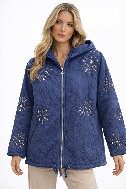 Butik Ayseba Kadın Pullu Payetli İşlemeli Fermuarlı Kapüşonlu İtalyan Kapiton...