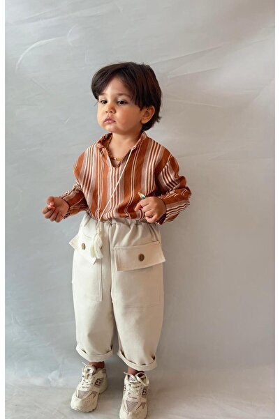 bohemiankids baby wear Set cămașă și pantaloni cu dungi maro