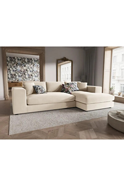 homejoyz Home Joys | Velvet Corner Sofa – Swedish Wood – 280×170×85 cm – Beige